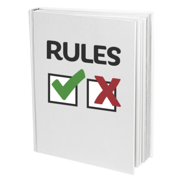A rule book with a tick and cross on the front cover