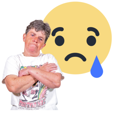 a woman who is looking sad with a sad emoji behind her