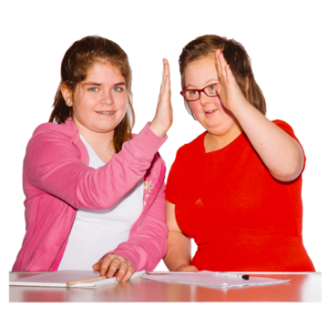 Two people giving each other a 'high five'