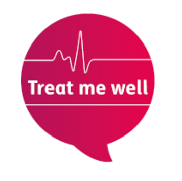 A red speech bubble with Treat me well written in white between a heart beat and a flat line