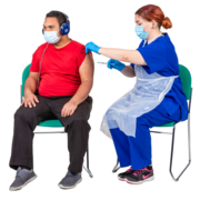 A nurse giving a man a vaccination