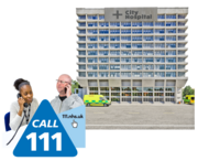 A NHS111 telephone call between two people in front of a hospital building