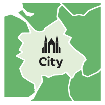 A map showing an area which is labelled City