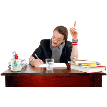 A woman writing with an idea