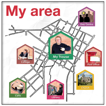 A map of a local area with images of places of interest