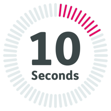 Text reads 10 seconds with 10 red lines and 50 grey lines arranged in a circle
