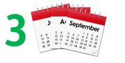 A calendar showing 3 months and the number 3.