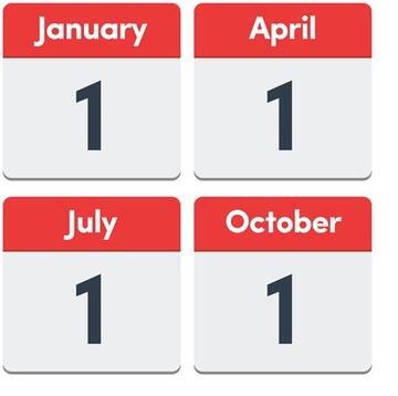 calendar dates 1 January, 1 April, 1 July and 1 October.