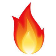 Graphic of a red, yellow and orange flame.