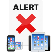 Images of mobile phones and tablets with a large red cross and the word ALERT behind them.