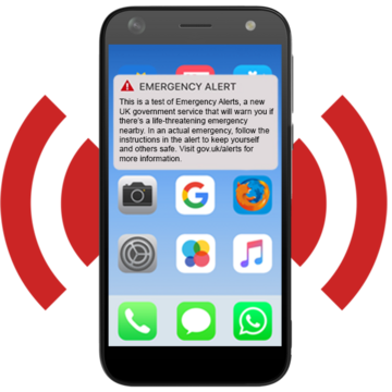 A mobile phone with red lines representing a loud sound coming out from either side of it