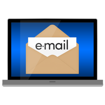 A computer screen showing an envelope and the word email on it.