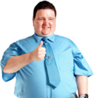 A man in a shirt and tie with his thumbs up