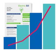 A graph with lines going up and an electric bill.