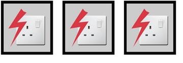 3 squares with electric sockets in them.