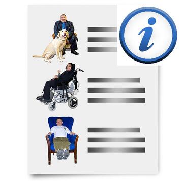 A .list of people with different disabilities and an information sign next to the list.