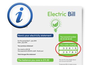 An information sign next to an electric bill with a circle around some numbers.