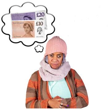 A lady thinking about money and looking worried.