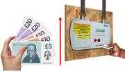 An arrow pointing up between some pound notes and a pay as you go meter.