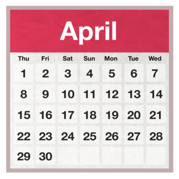 A calendar for the month of April.