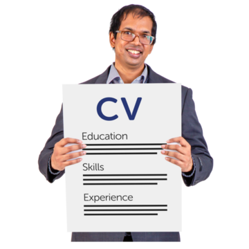 A man holding up a CV.