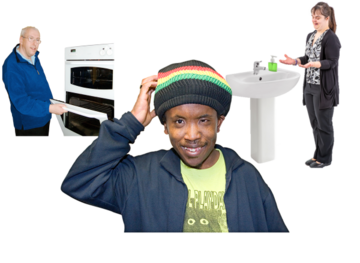 A man is scratching his head thinking about washing and cooking as he finds it difficult