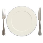 A plate with a knife and fork beside it.