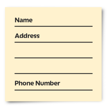 A picture of an unfilled form with entry fields for a name, address and a phone number.
