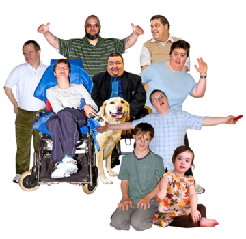 A group of people with different disabilities and ages