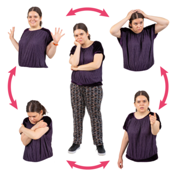 A woman showing lots of different moods including happy, sad, cross and worried
