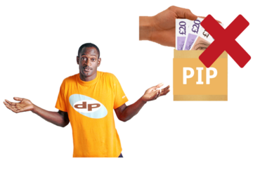 A man with shrugging his shoulders and a picture of an envelope of money