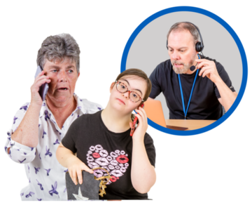 A young woman has a supporter joining in her call with a helpline