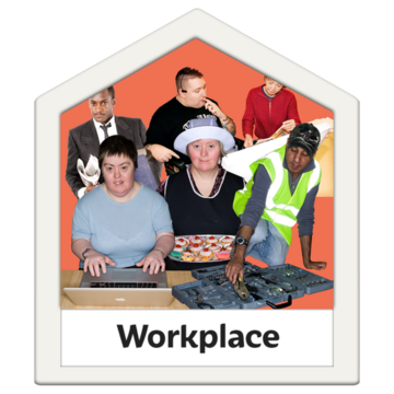 People doing lots of different types of work with the caption 'Workplace'.