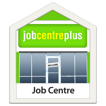 a picture of a job centre with a sign on the door that says 'welcome'.