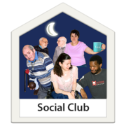 Six people talking to each other in a social club
