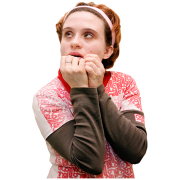 A woman with her fingers nails in her mouth looking scared