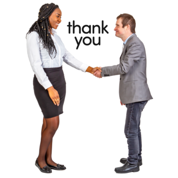 A man shakes a woman's hand and says 'thank you'