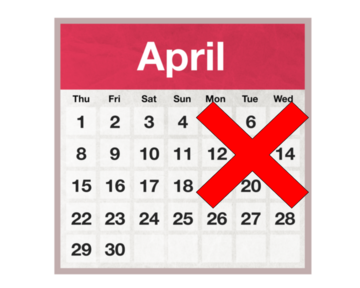 A calendar with a cross over a series of dates.