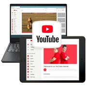 A laptop and a tablet with the YouTube logo.