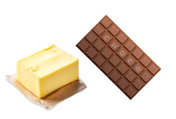 A lump of butter and some squares of chocolate.