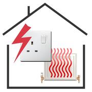 An electric socket and a radiator inside a house.