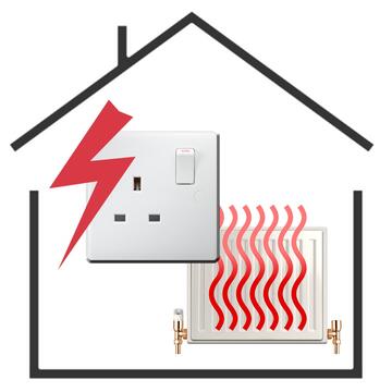 An electric socket and a radiator inside a house.