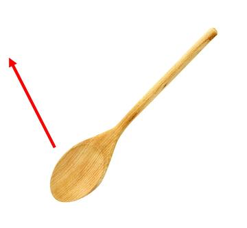 A wooden spoon and an arrow pointing upwards.