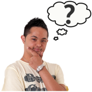 A man holding his hand to his chin with a thought bubble with a question mark inside above his head