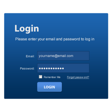 A login screen with email address and password fields completed.