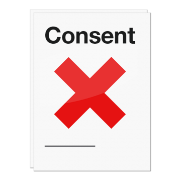 A consent form with a red cross on it