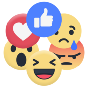  series of different emojis - thumbs up, crying face, angry face, happy face, wow face, love heart.