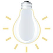 A light bulb with yellow lines coming out of it.