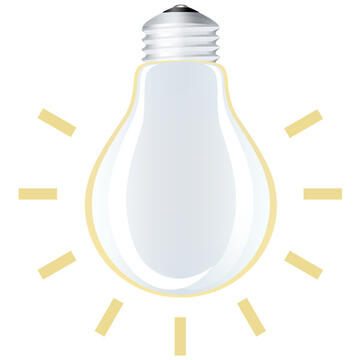 A light bulb with yellow lines coming out of it.