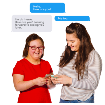 Two girls texting each other